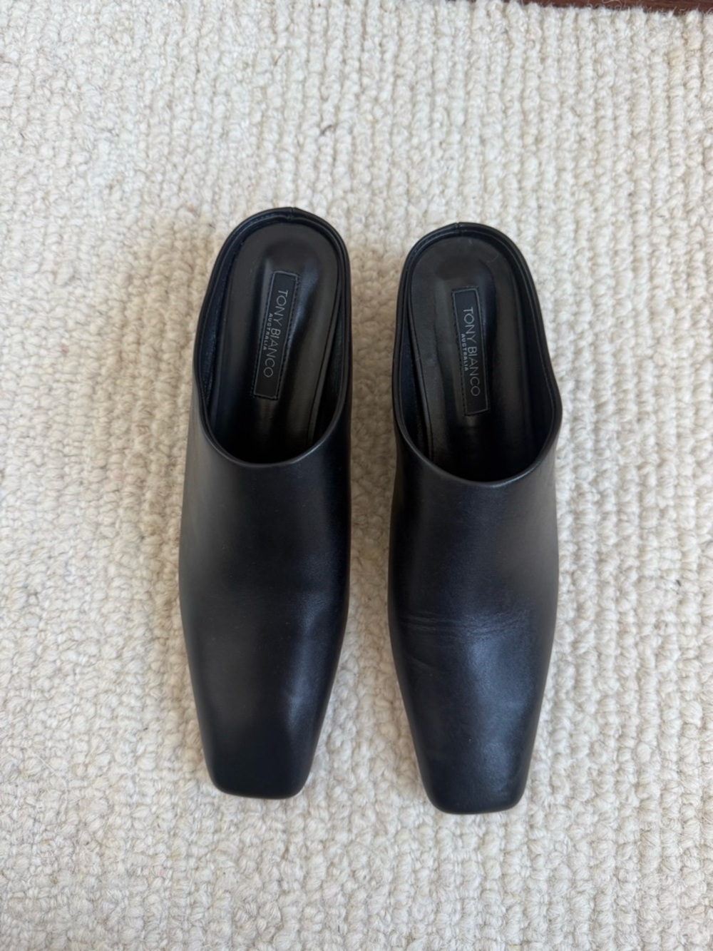 Tony Bianco Black Leather Slip-On Mules
